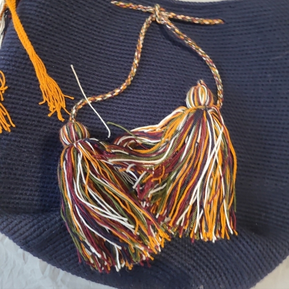 Boho crochet and woven bag colorful artsy everyday casual beachy Tote - Picture 9 of 12